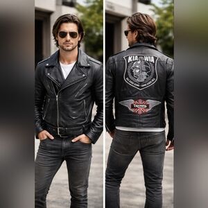 pro rider genuine leather biker jacket quilted lining custom kia  triump l =20